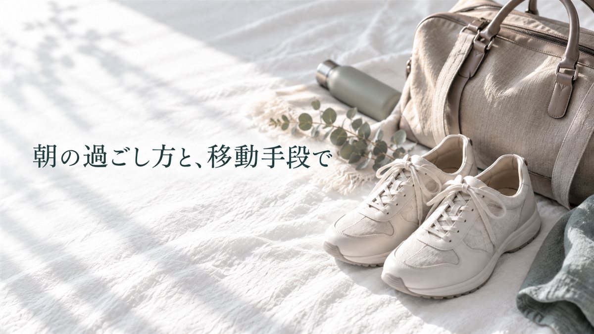 朝の過ごし方と、移動手段で。鞄とスニーカー