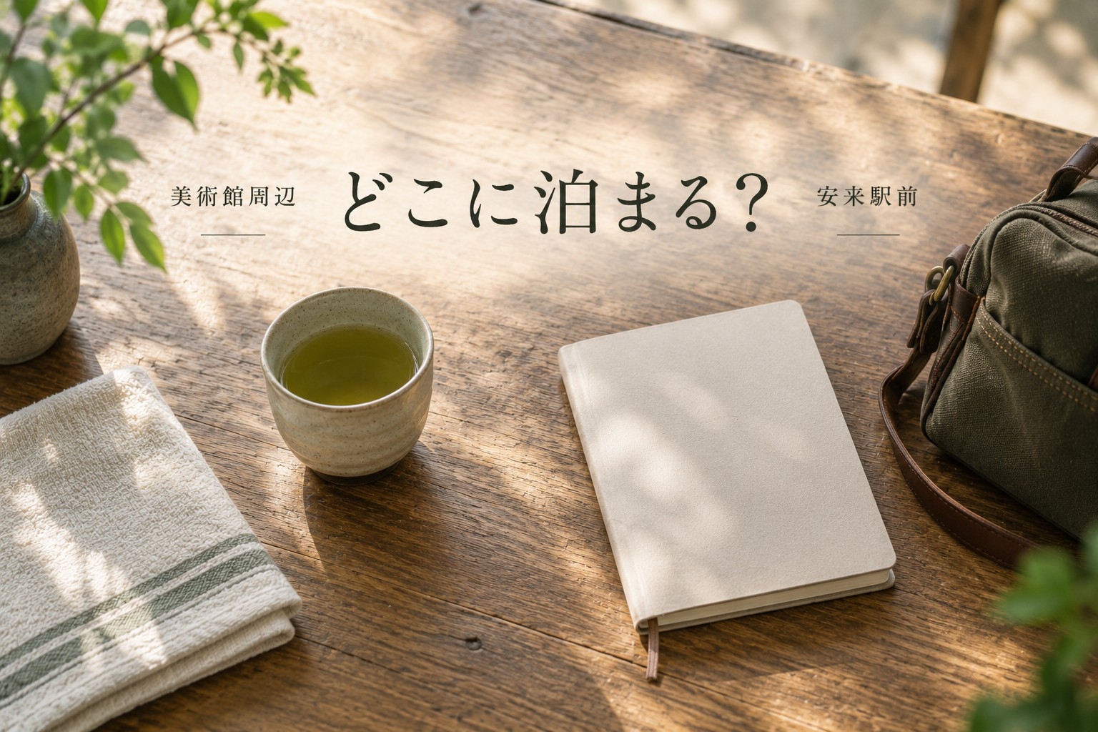 美術館周辺と安来駅前、どこに泊まるかを考える旅道具の静物